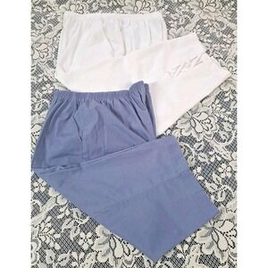 Blair Capri Pants 16PT 2 Pr. White/Blue Elastic Waist Pockets Summer Beachy Vaca